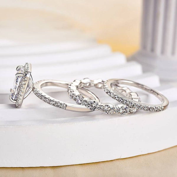 3PC Gorgeous Halo Radiant Cut Bridal Set In Sterling Silver Shineofidamond