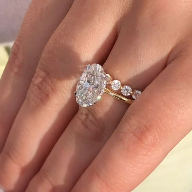 Golden Tone Hidden Halo Oval Cut Sterling Silver Bridal Set shine of diamond