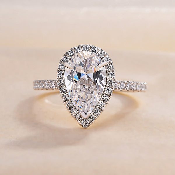 3-Pieces Halo Pear Cut Wedding Bridal Ring Set In Sterling Silver Shineofdiamond
