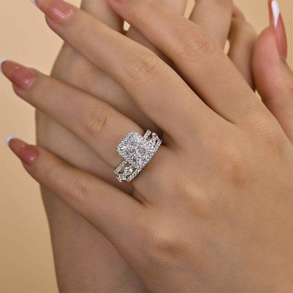3PC Gorgeous Halo Radiant Cut Bridal Set In Sterling Silver Shineofidamond