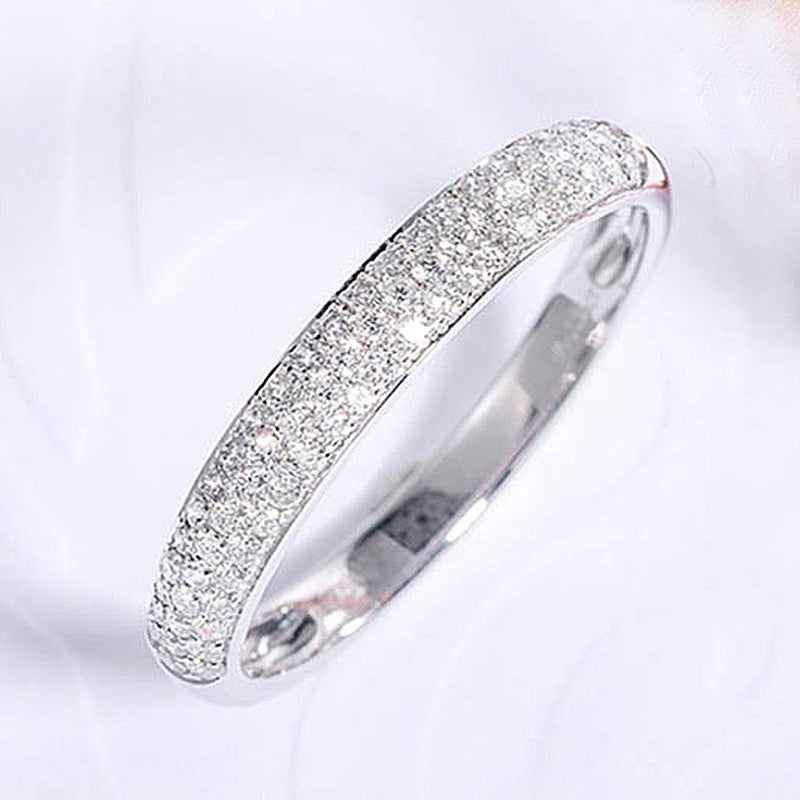 Exclusive 3 Rows Round Cut Half-Eternity Sterling Silver Wedding Band Shineofdiamond