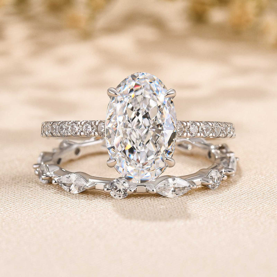 Crushed Ice Oval Cut Wedding Bridal Set In Sterling Silver Shineofdiamond