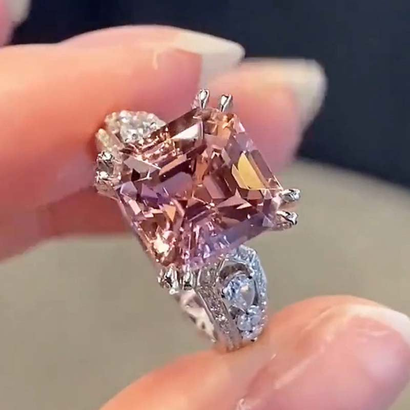 Vintage Morganite Pink Asscher Cut Sterling Silver Engagement Ring shineofdiamond
