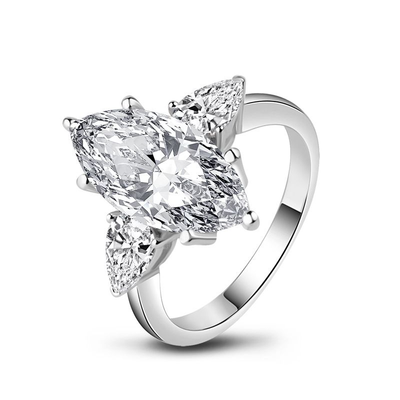 Dainty Three Stone Marquise Cut Sterling Silver Engagement Ring Shineofdiamond