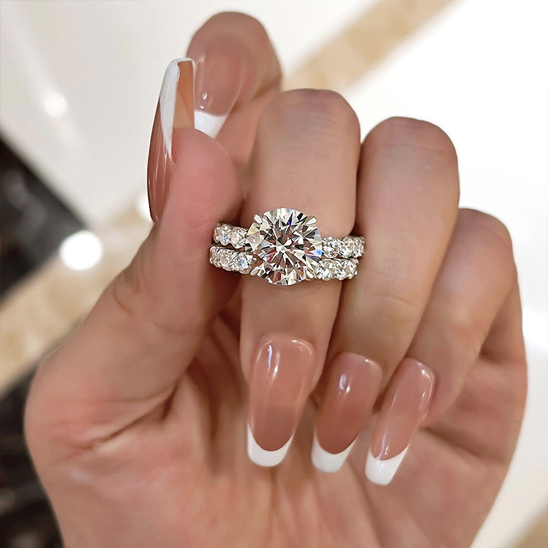 Classic Round Cut 4 Prong Bridal Set In Sterling Silver Shineofdiamond