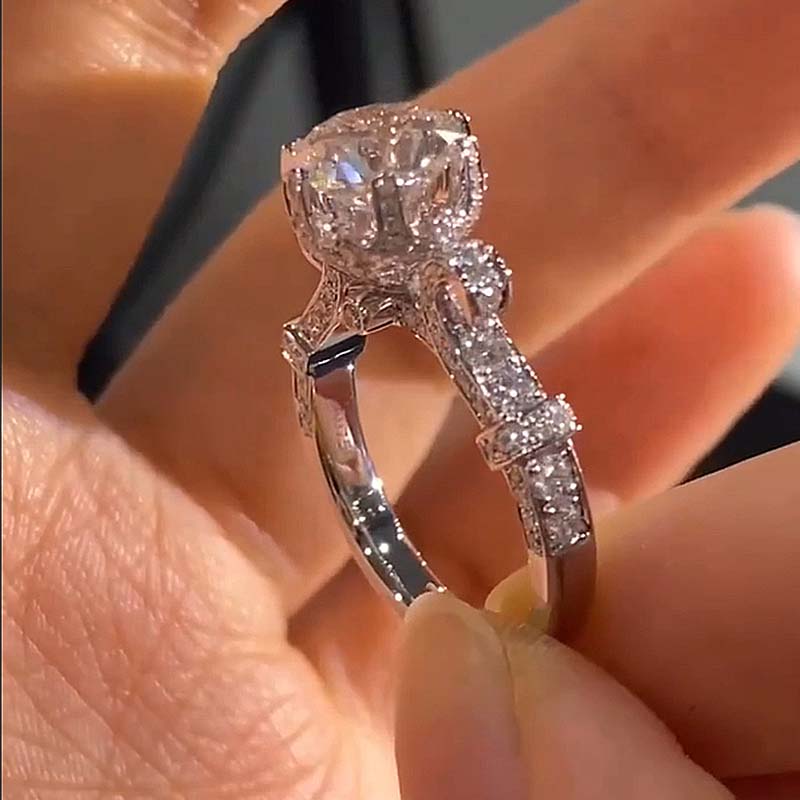 Vintage 6 Prongs Round Cut Engagement Ring In Sterling Silver shineofdiamond