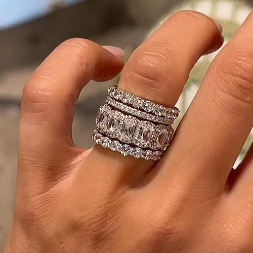 4PCS Cushion Cut Wedding Band Set In Sterling Silver hot