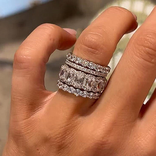 4PCS Cushion Cut Wedding Band Set In Sterling Silver hot