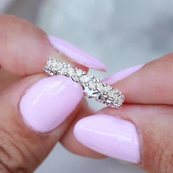 Marquise Cut & Round Cut Crossed Wedding Band In Sterling Silver Shineofdiamond