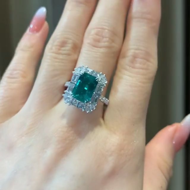 Vintage Green Emerald Cut 925 Sterling Silver Engagement Ring Shineofdiamond