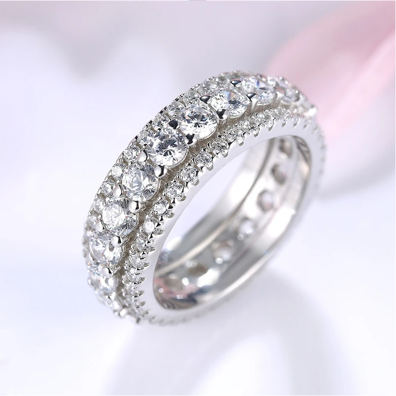 Eternity Round Cut Triple-Row Wedding Band In Sterling Silver Shineofdiamond