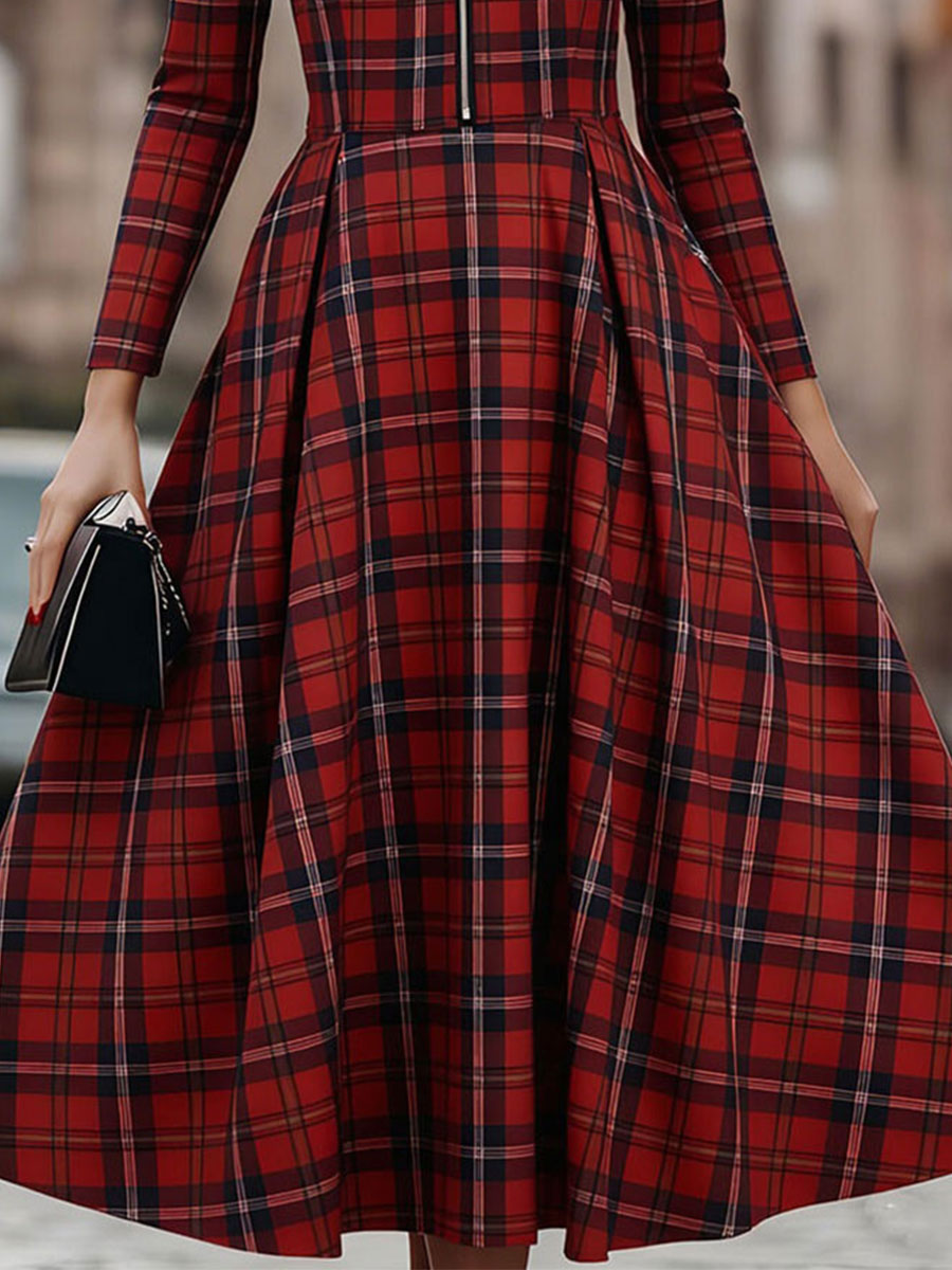 Elegant Long Sleeve Plaid Dress - Perfect Blend Of Classic And Contemporary SN