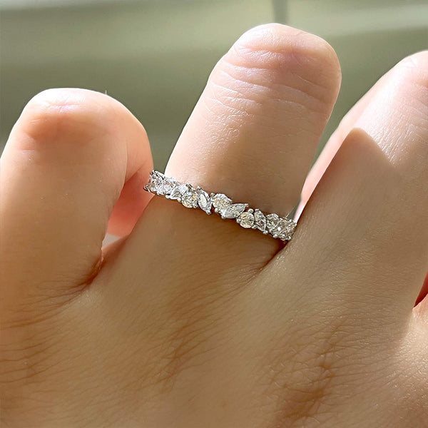 Marquise Cut & Round Cut Crossed Wedding Band In Sterling Silver Shineofdiamond