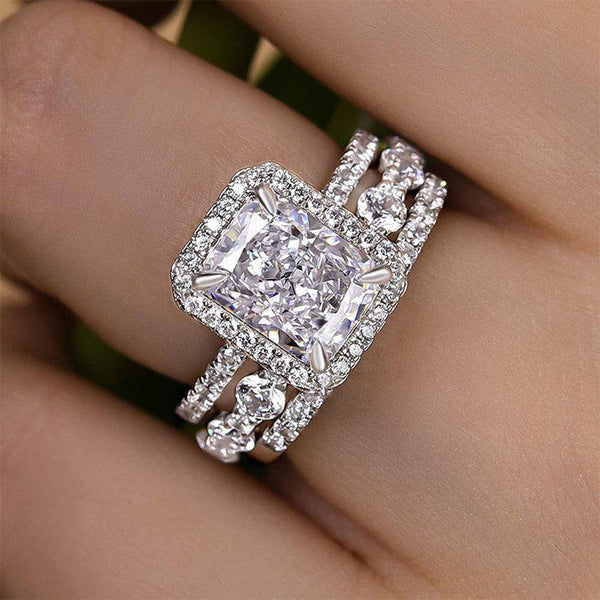 3PC Gorgeous Halo Radiant Cut Bridal Set In Sterling Silver Shineofidamond