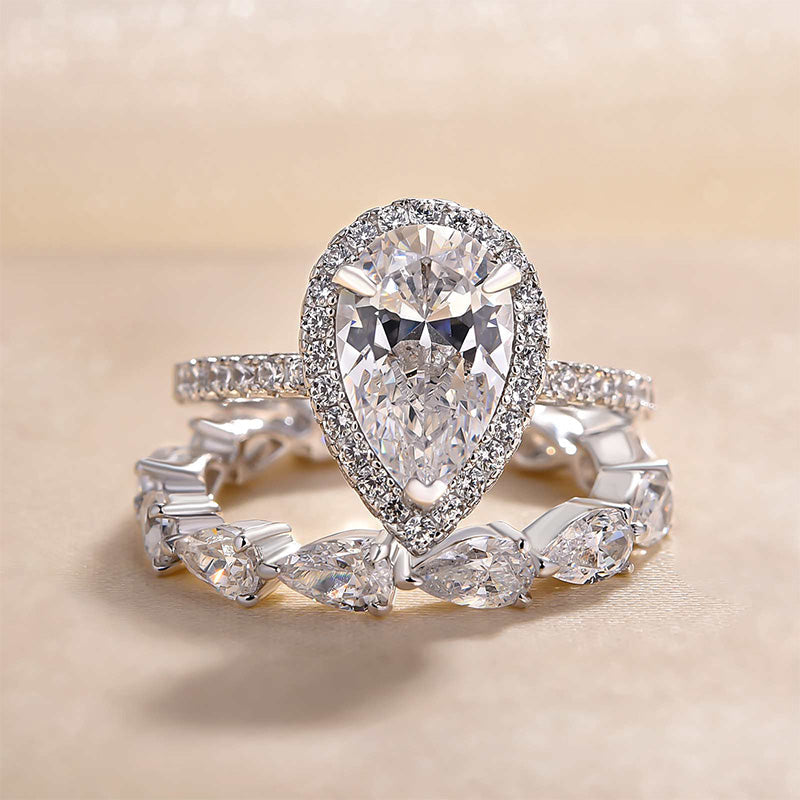 Pear Cut Engagement Ring & Heart-Shaped Wedding Band Sets Shineofdiamond