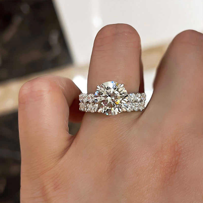 Classic Round Cut 4 Prong Bridal Set In Sterling Silver Shineofdiamond