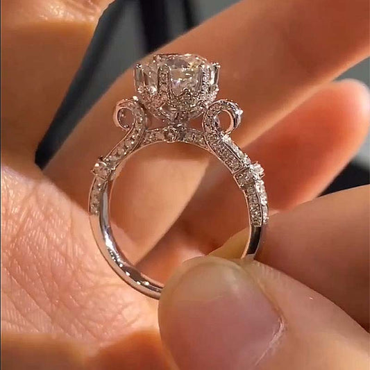 Vintage 6 Prongs Round Cut Engagement Ring In Sterling Silver shineofdiamond