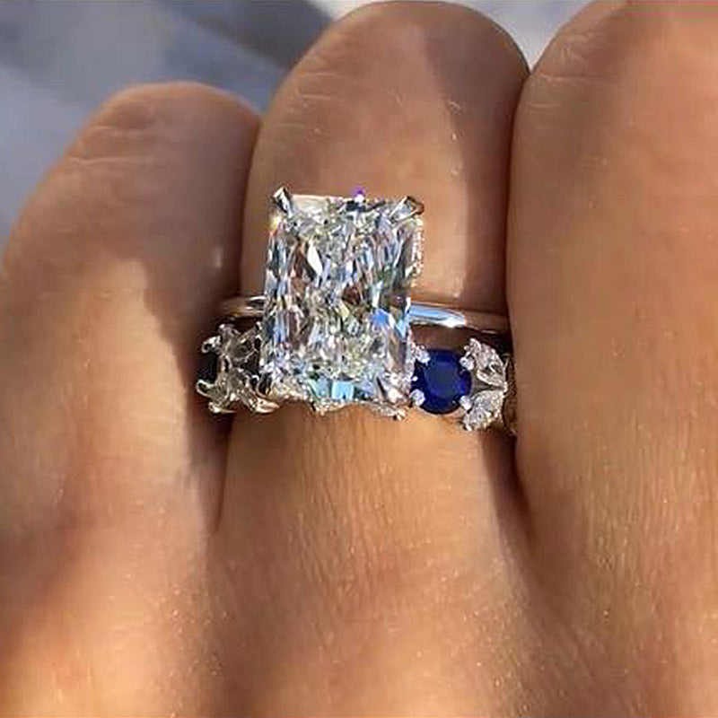Dainty Radiant Cut Sterling Silver Bridal Set with Two Tone Band Shineofdiamond