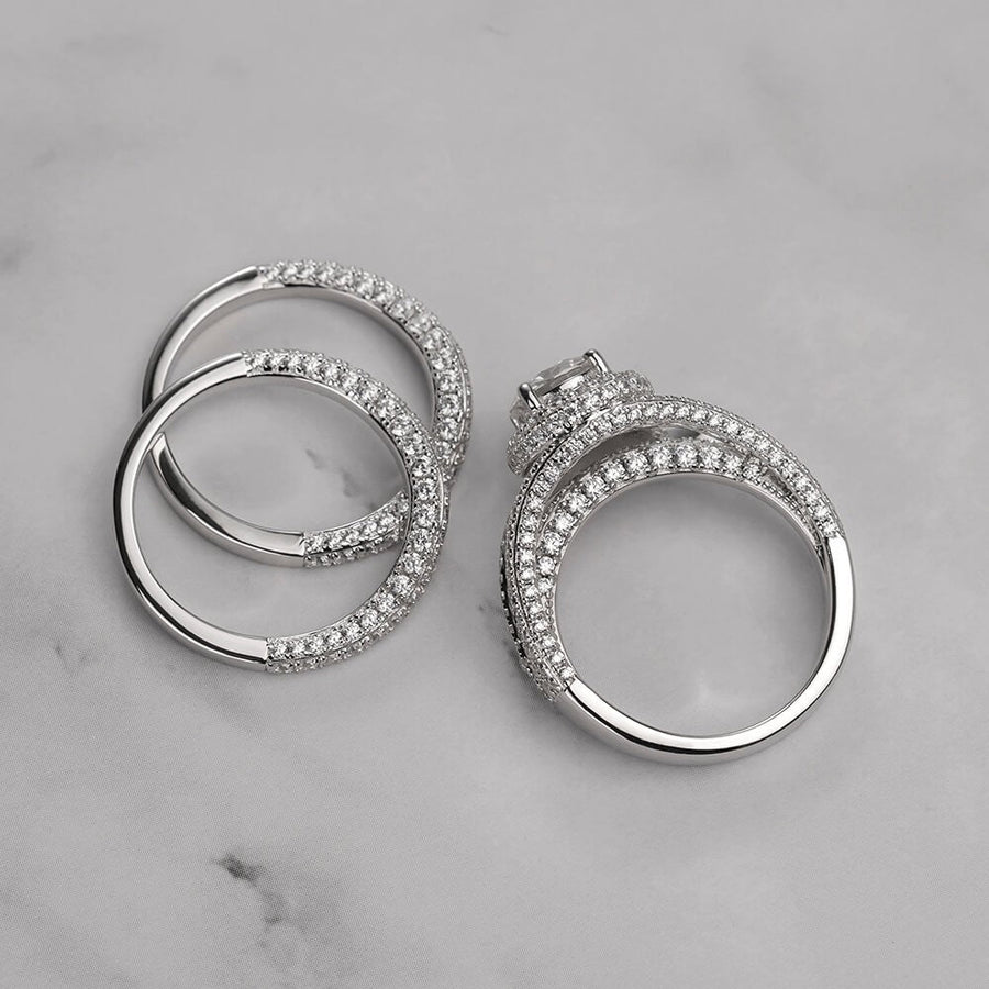 2.85CT 3-Piece Halo Round Cut Sterling Silver Bridal Sets Shineofdiamond