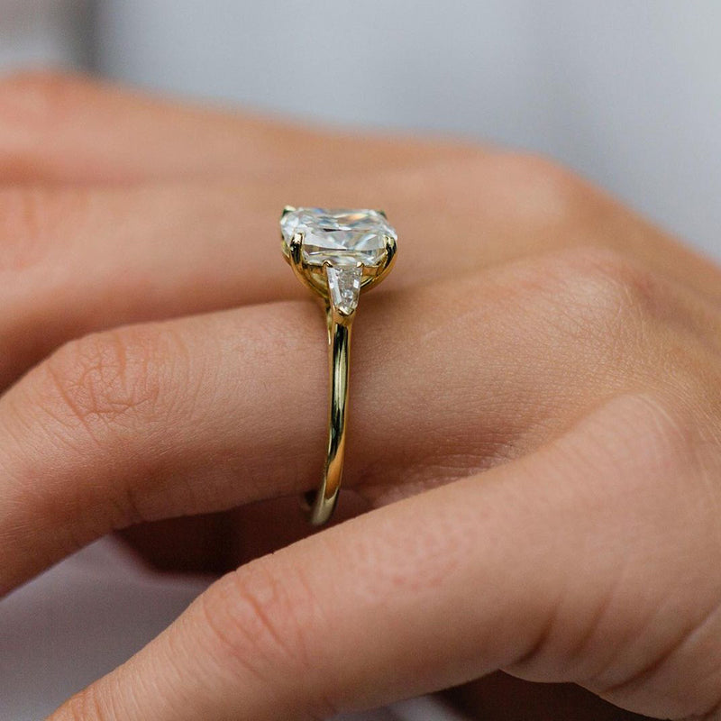 Exquisite Golden Tone Cushion Cut Three Stone Sterling Silver Engagement Ring Shineofdiamond