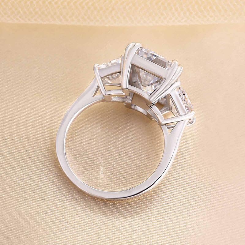 Gorgeous Emerald Cut Three Stone Engagement Ring In Sterling Silver Shineofdiamond