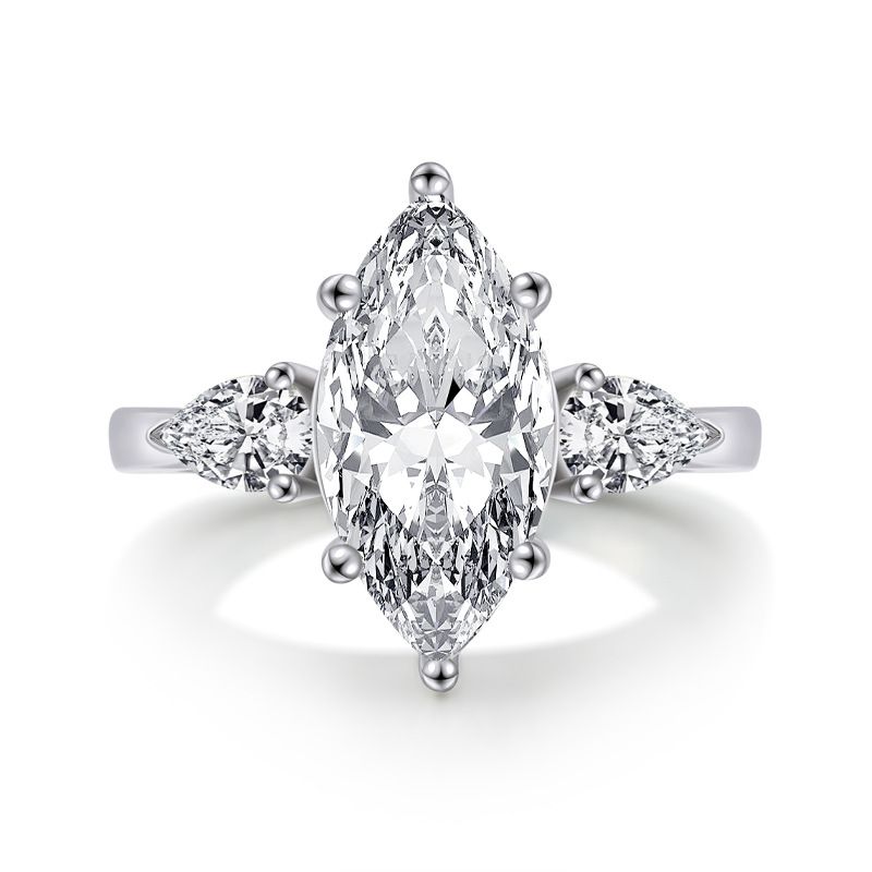 Dainty Three Stone Marquise Cut Sterling Silver Engagement Ring Shineofdiamond
