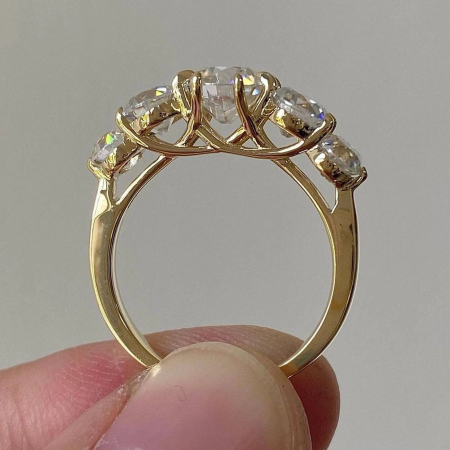 Round Cut Five Stone Engagement Ring In Sterling Silver Shineofidamond