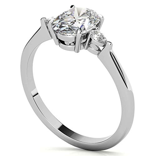 Oval Cut and Pear 3-Stone Sterling Silver Engagement Ring shine of diamond