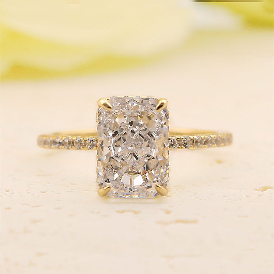 Noble Radiant Cut 3PC  Sterling Silver Wedding Bridal Set in Golden Tone shineofdiamond