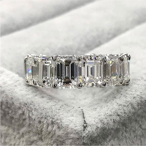 Eternity Emerald Cut Sterling Silver Wedding Band Shineofdiamond