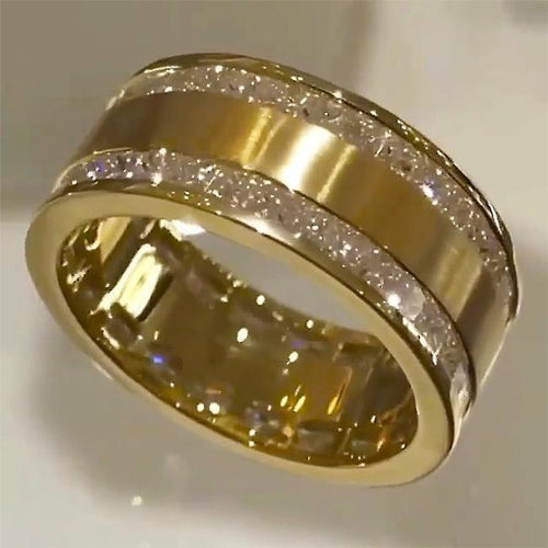 Princess Cut Gender Neutral Silver And Golden Tone Wedding Band Shineofidamond