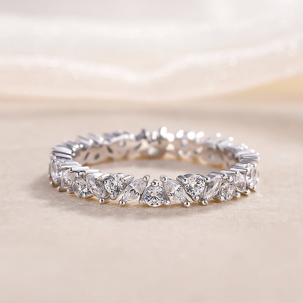 Marquise Cut & Round Cut Crossed Wedding Band In Sterling Silver Shineofdiamond