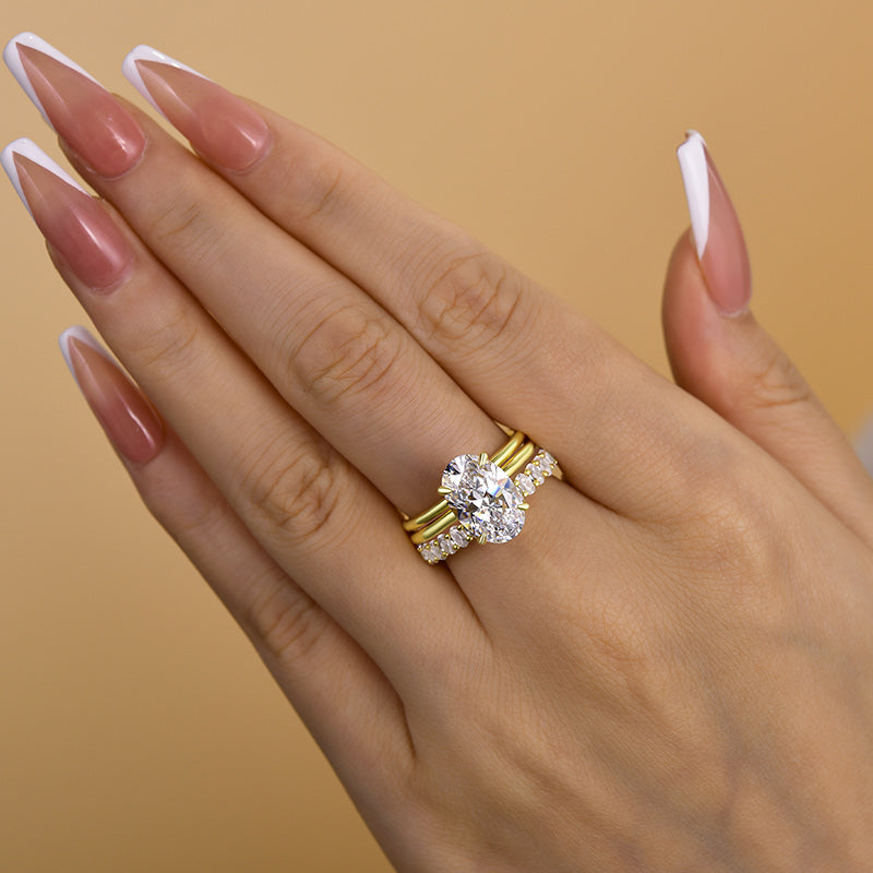 Luxurious 3PCS Golden Tone Oval Cut  Sterling Silver Wedding Bridal Set shineofdiamond