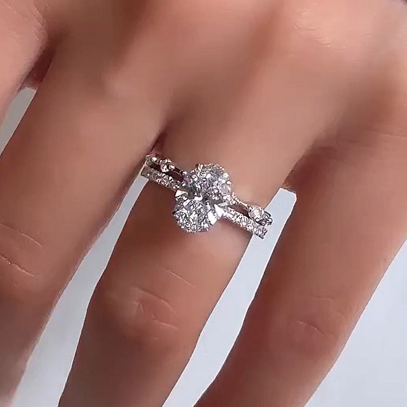 Crushed Ice Oval Cut Wedding Bridal Set In Sterling Silver Shineofdiamond