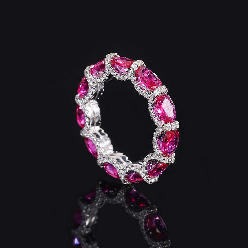 Oval Cut Eternity Sterling Silver Wedding Band shine of diamond