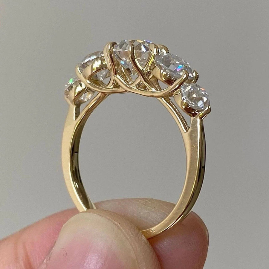 Round Cut Five Stone Engagement Ring In Sterling Silver Shineofidamond
