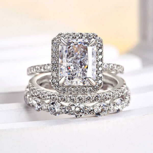 3PC Gorgeous Halo Radiant Cut Bridal Set In Sterling Silver Shineofidamond