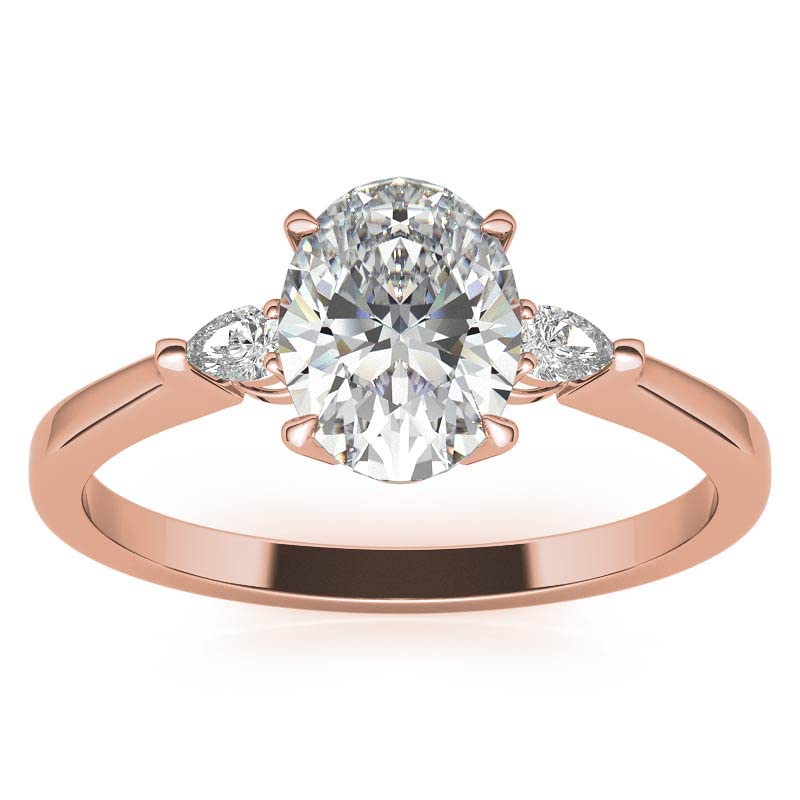 Oval Cut and Pear 3-Stone Sterling Silver Engagement Ring shine of diamond
