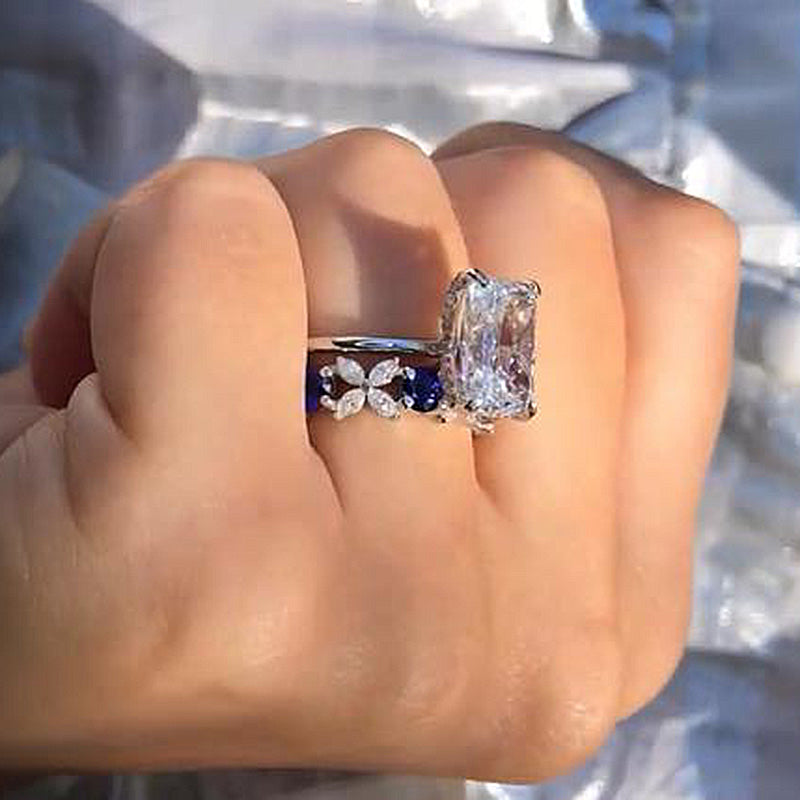 Dainty Radiant Cut Sterling Silver Bridal Set with Two Tone Band Shineofdiamond