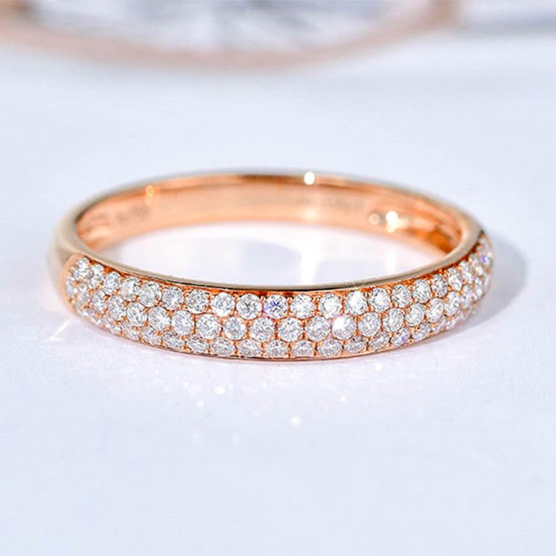 Exclusive 3 Rows Round Cut Half-Eternity Sterling Silver Wedding Band Shineofdiamond