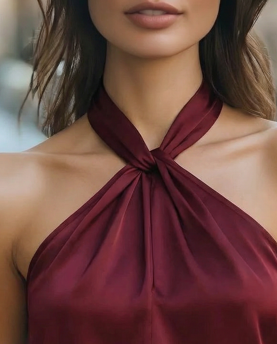 Glossy Halter Sleeveless - Satin Blouse