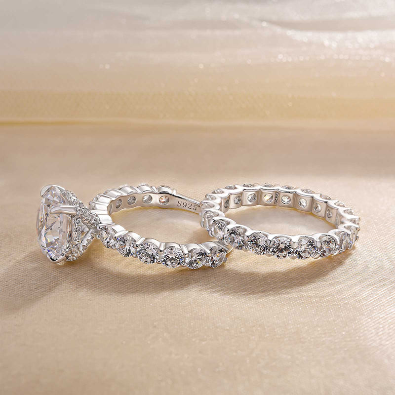 Classic Round Cut 4 Prong Bridal Set In Sterling Silver Shineofdiamond