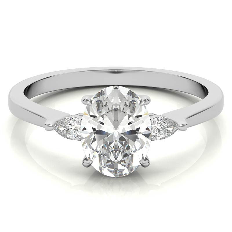 Oval Cut and Pear 3-Stone Sterling Silver Engagement Ring shine of diamond