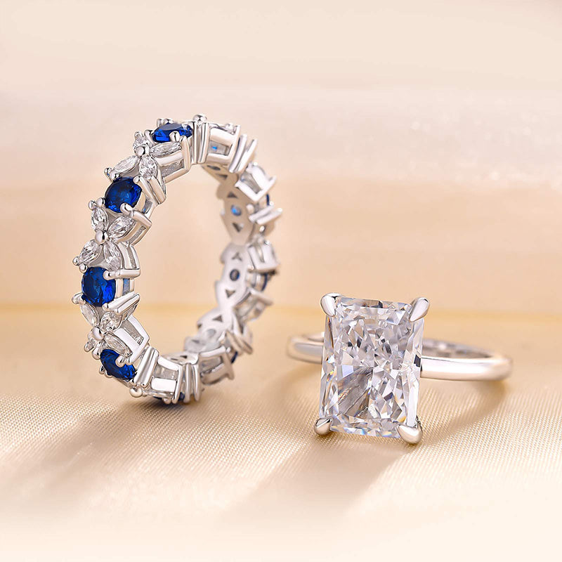 Dainty Radiant Cut Sterling Silver Bridal Set with Two Tone Band Shineofdiamond