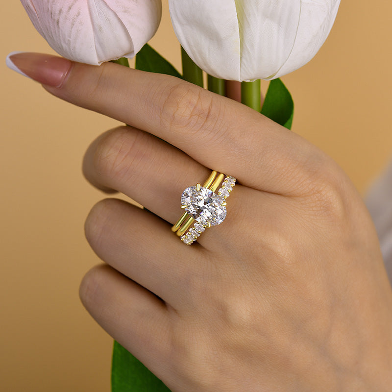 Luxurious 3PCS Golden Tone Oval Cut  Sterling Silver Wedding Bridal Set shineofdiamond