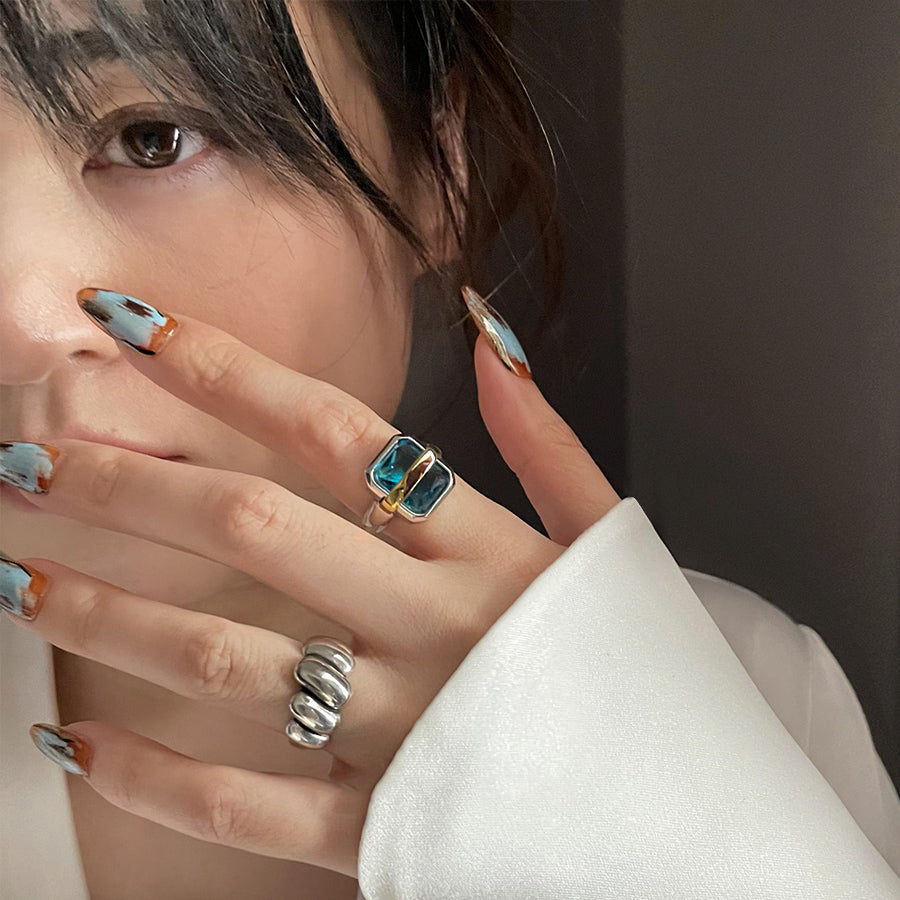 Retro INS Style Square Adjustable Open Rings Dobrilajewelry