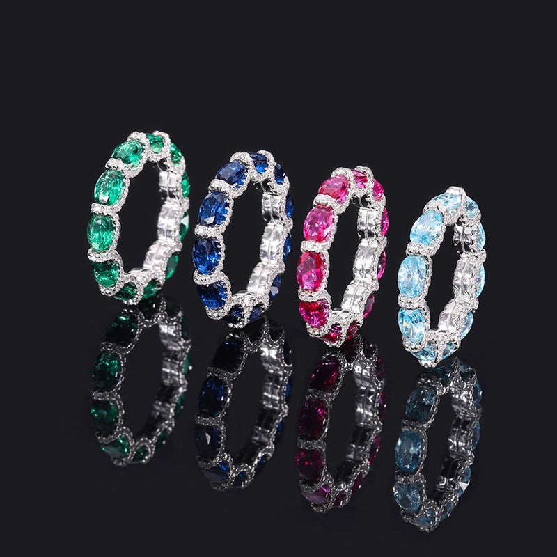 Oval Cut Eternity Sterling Silver Wedding Band shine of diamond