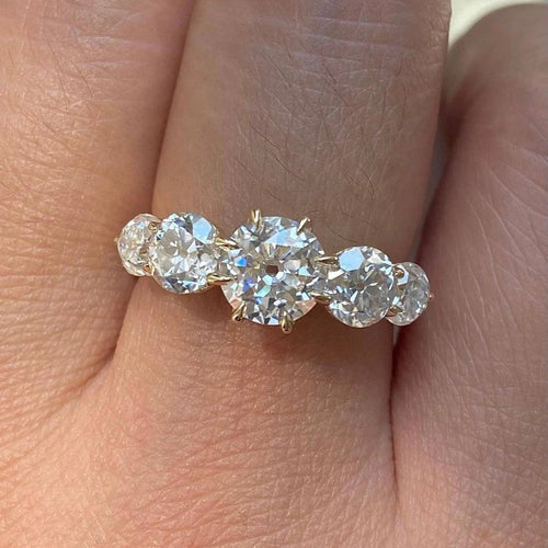 Round Cut Five Stone Engagement Ring In Sterling Silver Shineofidamond