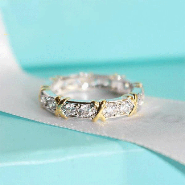 X-Shape Round Cut Sterling Silver Wedding Band shineofdiamond