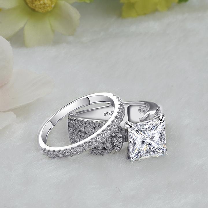 2PCS Princess Cut Sterling Silver Bridal Set in Sterling Silver Shineofdiamond
